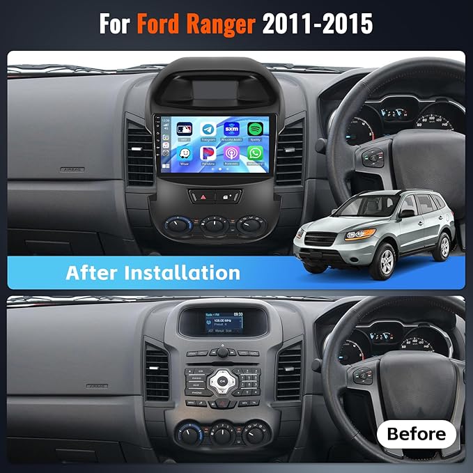 [4+64G] Realdio Android 15 Car Radio for Ford Ranger 2011-2015 with Wireless CarPlay Android Auto, 9 Inch Touch Screen Car Stereo for Ford Ranger with GPS WiFi, Bluetooth 5.0 FM/RDS 32EQ Backup Camera