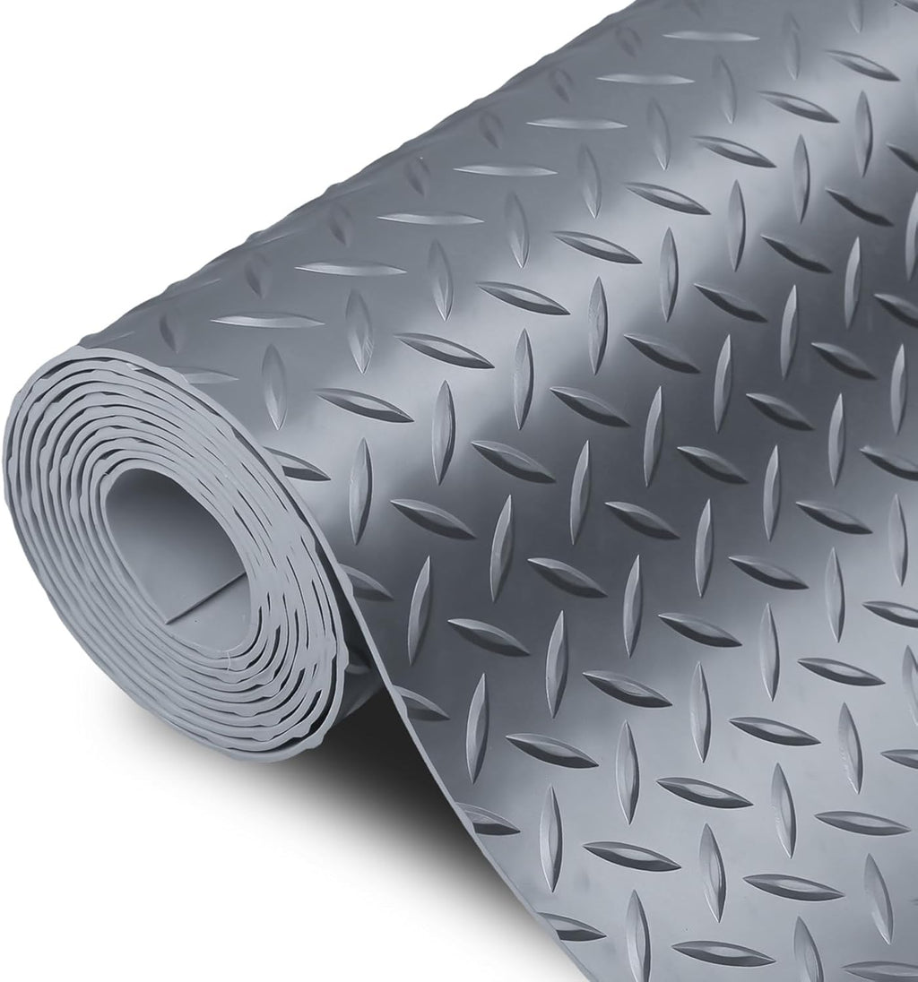 SEAL 4 x 6 Ft Premium Garage Floor Mat, Solid 2.8mm Thick Gray Commercial Grade Heavy Duty Parking Mat for Garage Floor, Golf Cart Parking, Water/Stain Resistant Floor Runner (Embossed Diamond Plate)