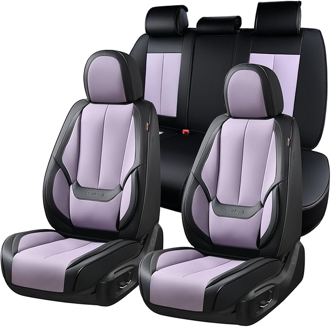 Coverado Seat Covers, Car Seat Covers Full Set, Leather Seat Covers for Cars, Car Seat Protector, Black Car Seat Covers Front Seats and Back Seats Universal Fit for Most Cars Purple