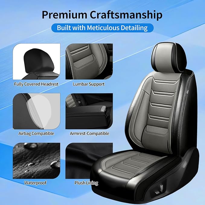 Fit CX-3 Car Seat Covers for Mazda CX3 2016-2024, Full Coverage Leather, Airbag Compatible & Scratch-Resistant, Waterproof All Weather Seat Protector, Front Pair Black+Gray