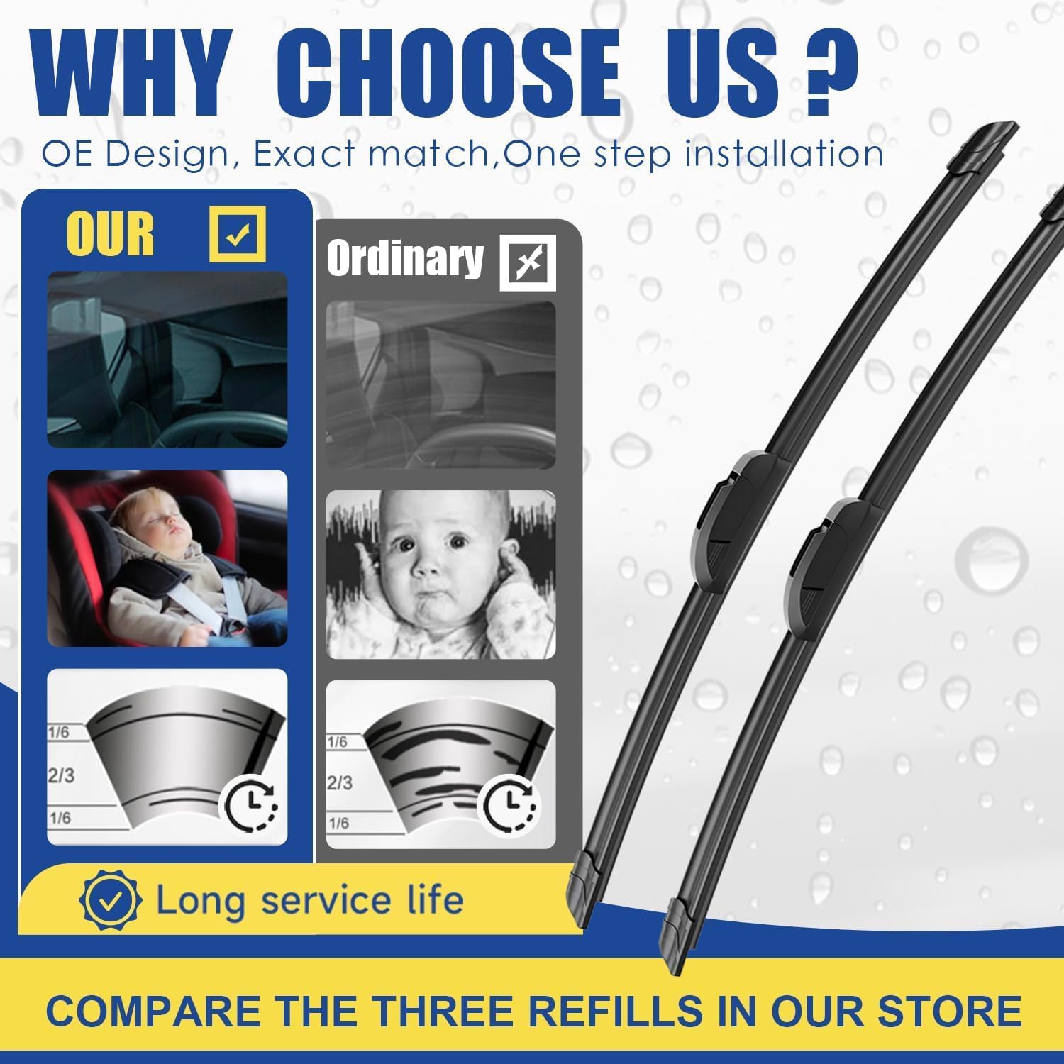 3 Wipers Replacement For 2014 2015 2016 2017 2018 2019 2020 2021 2022 2023 Nissan Rogue Windshield Wiper Blades Original Equipment Replacement - 26"+17"+12" (Set of 3) U/J HOOK