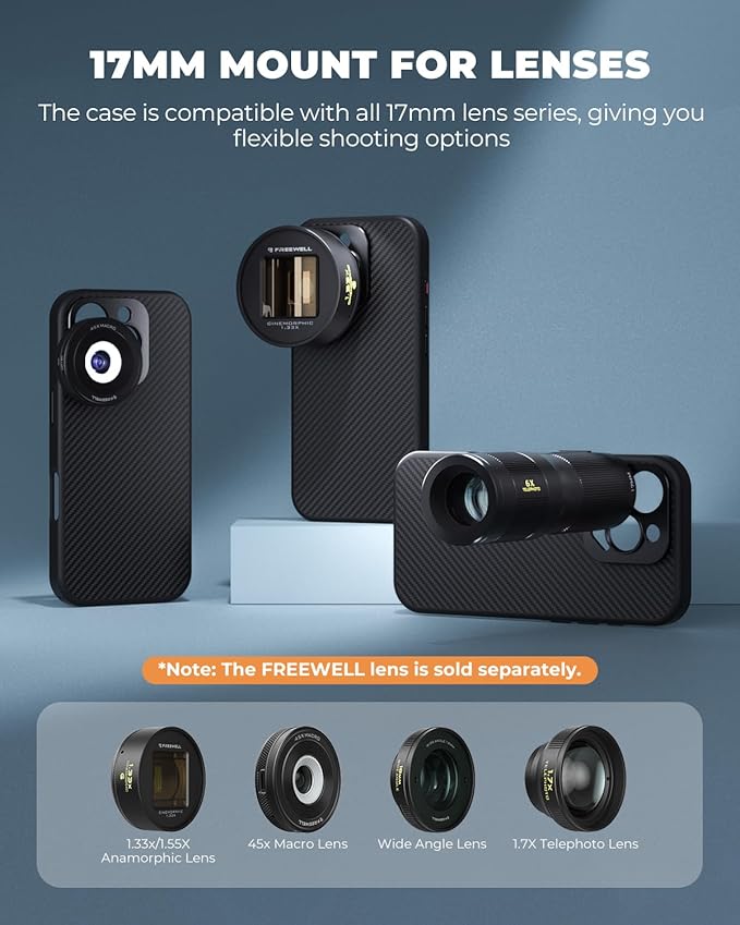 FREEWELL Pro Filmmaker Case for iPhone 13 Pro - Magnetic Filter & 17mm Lens Mount Black