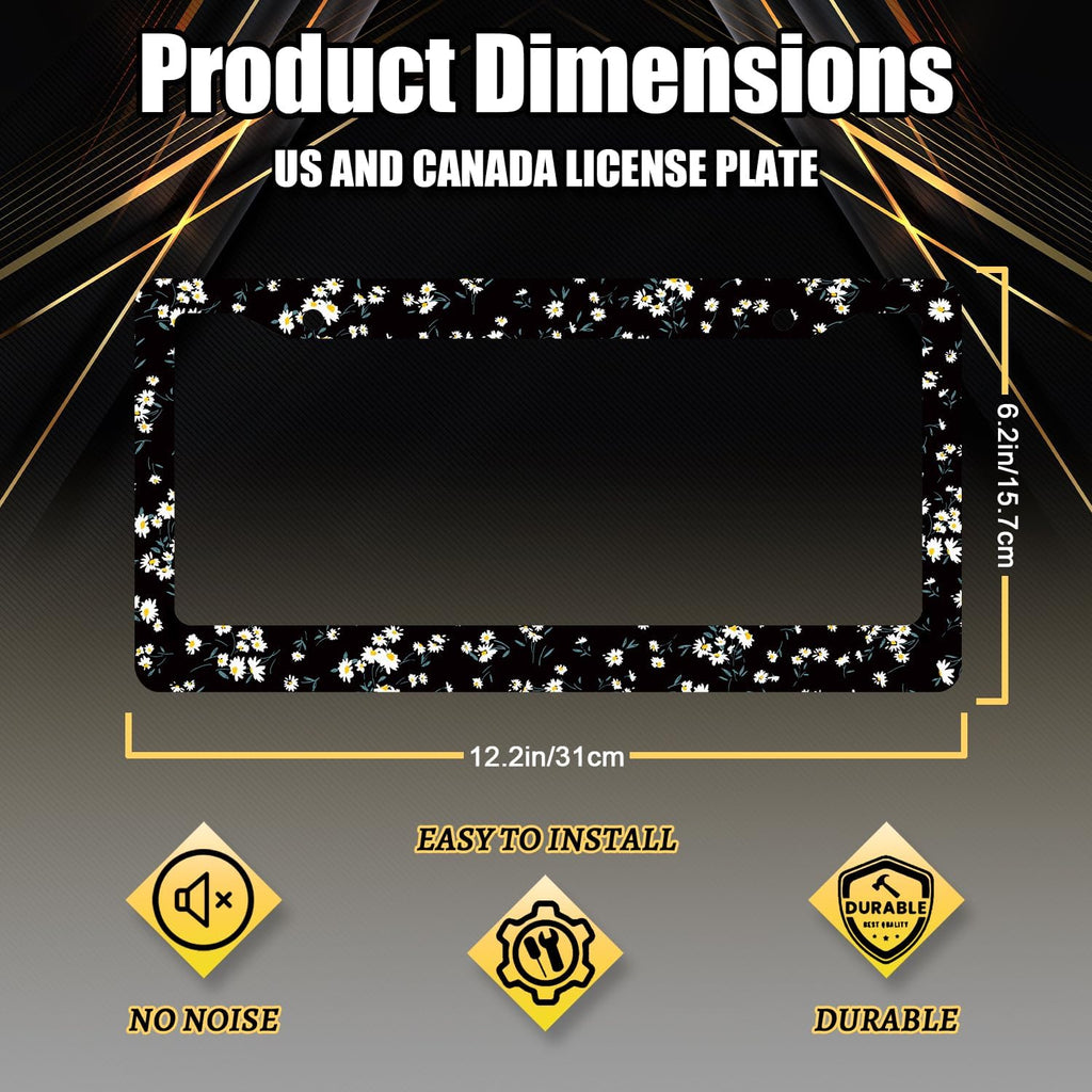 Daisy License Plate Frame Watercolor Daisies Flower License Plate Holder Stainless Steel Funny Design with 2 Holes and Screws 12.3" x 6.3"