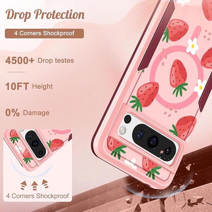 for Google Pixel 8 Pro Case - Compatible with MagSafe Women Girls Cute Magnetic Protective Cover Girly Kawaii Strawberry Heavy Duty Shockproof Design for Google Pixel 8 Pro Phone Cases