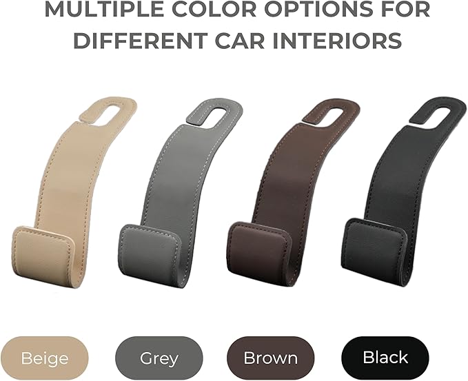 Purse Holder for Car, 2 Pack Upgraded Car Seat Hooks for Hanging Purse and Bag, Leather Headrest Hooks for Car Back Seat, Car Organization Accessories (Gray)