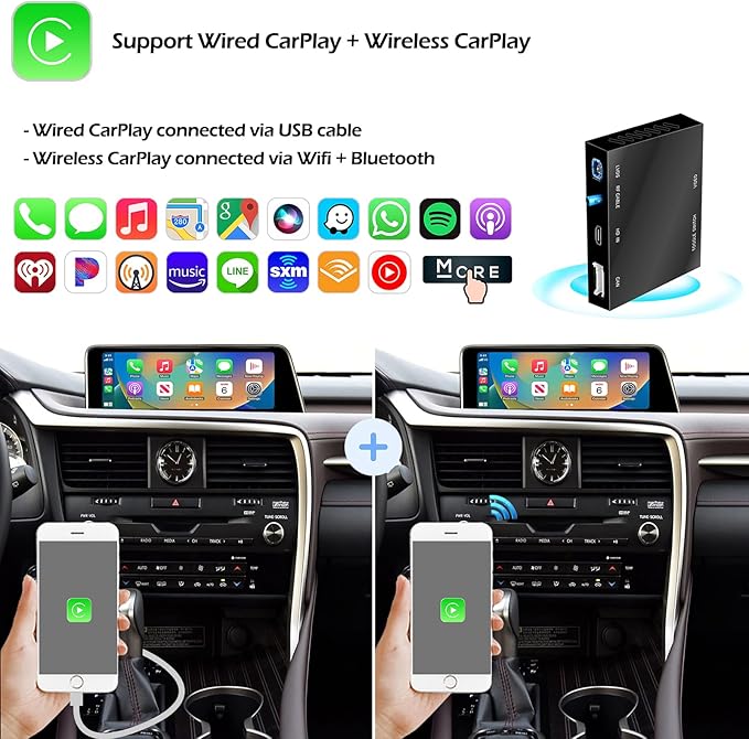 Compatible with Lexus Wireless CarPlay + Android Auto + Mirrorlink Retrofit Kit, Support NX UX LC RC 2014-2019, ES 2015-2019, GS LS RX LX 2016-2019 with Joystick/Small Touchpad
