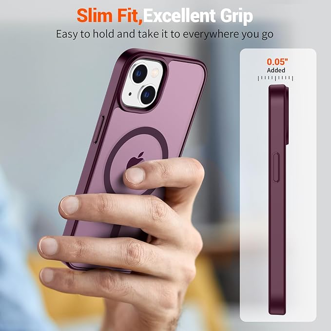 SUPFINE Magnetic for iPhone 15 Case (Compatible with MagSafe) (Military Grade Drop Protection) Slim Translucent Matte Shockproof with Anti-Fingerprint Phone Case, Wine Red
