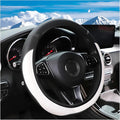Car Steering Wheel Cover, Leather Elastic No Inner Ring Vehicle Steering Wheel Protector for 14.5-15Inch, Anti Slip Auto Interior Protection Accessories, Universal for SUV Sedan Truck (White)