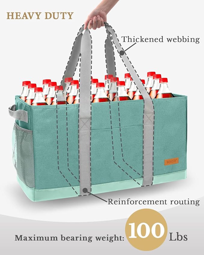WONDAY Extra Large Utility Tote Bag - Standing Reusable Grocery Bag with Handle