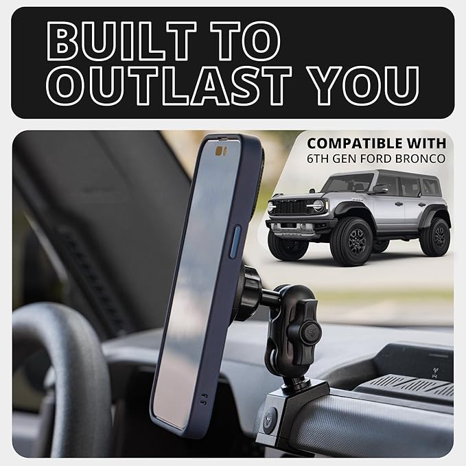 Tackform Link Phone Mount with Top Dash Clip - Compatible with 2021-2025 Ford Bronco | Aluminum | Zero Slip, Anti-Scratch | Universal Magnetic Phone Holder | 2" Arm | Pink | (NOT MAGSAFE Compatible)