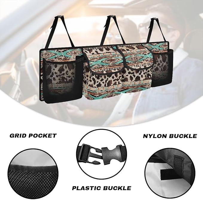 Tribal Car Trunk Organizer and Storage, Waterproof Backseat Hanging Organizer for SUV, Truck, Collapsible Cargo Storage Bag with 4 Pockets, Car Interior Accessories