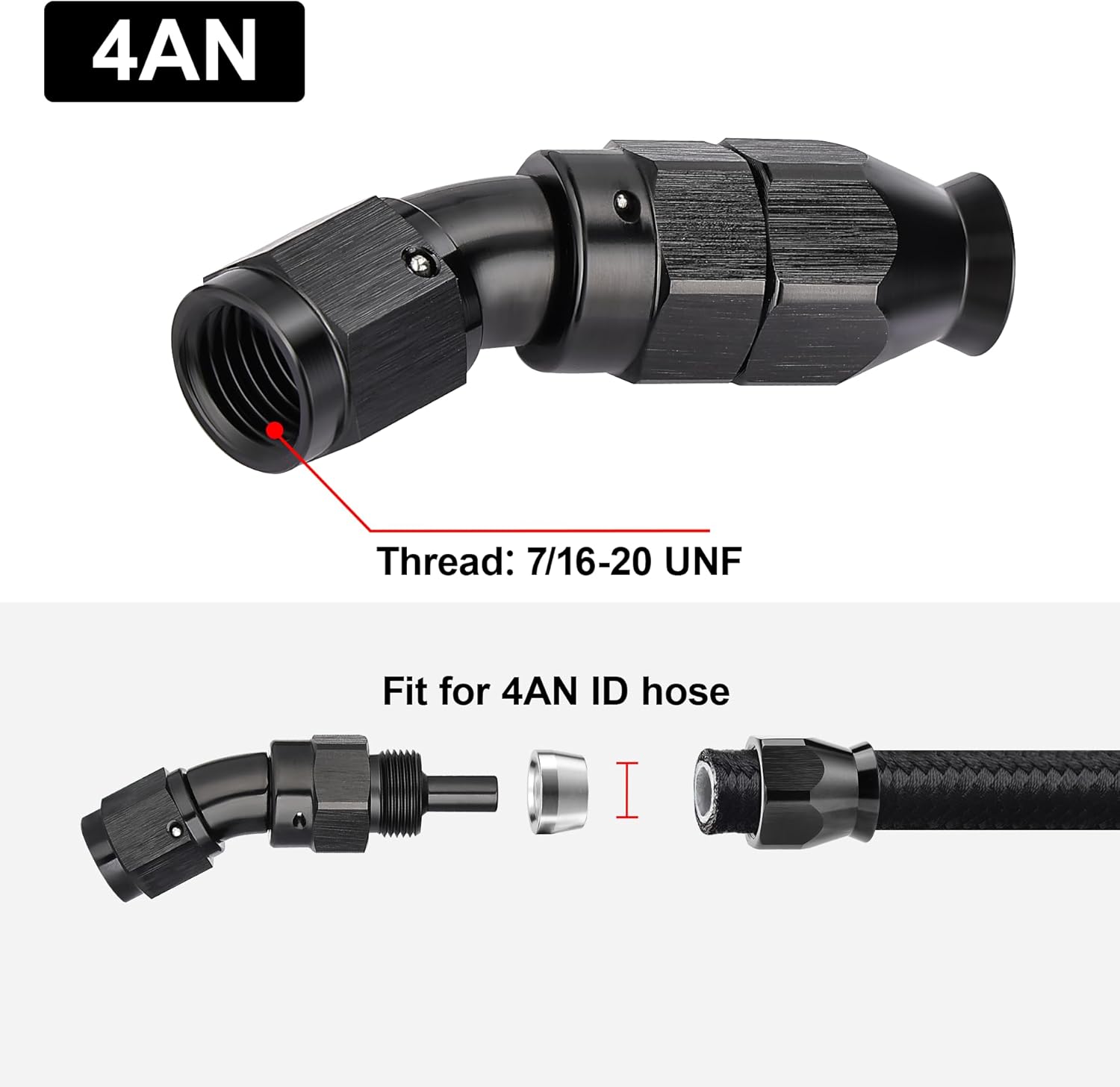 EVIL ENERGY 4AN 30 Degree PTFE One Piece Full Flow End Hose Fitting Aluminum Black