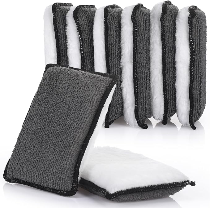 Mudder 8 Pcs Car Interior Scrubbing Sponge 5'' x 3'' Fiber Car Wax Applicator pad Household Cleaning Sponges for Leather Car Seat Couch Cleaning (Gray White)