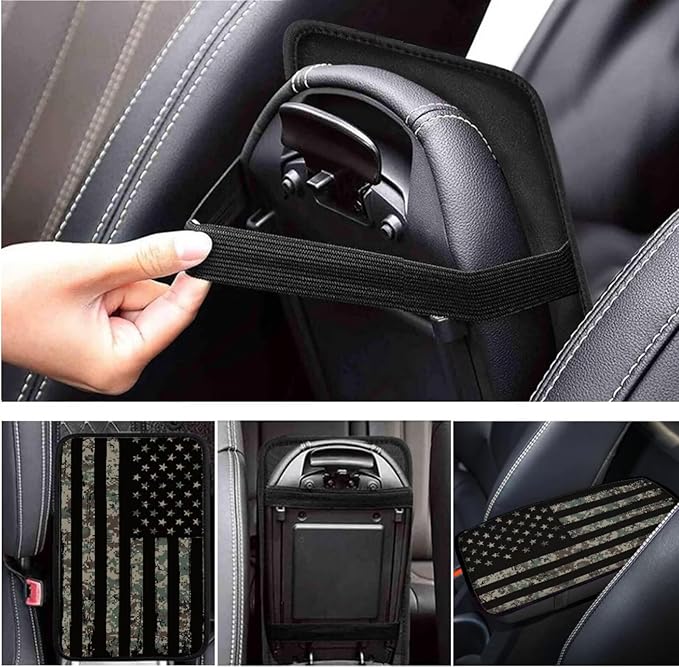 Vintage American Flag Car Interior Accessories Military Green Car Steering Wheel Cover Cup Coaster Handbrake Gear Cover Suit for Truck Vans SUV 6pcs