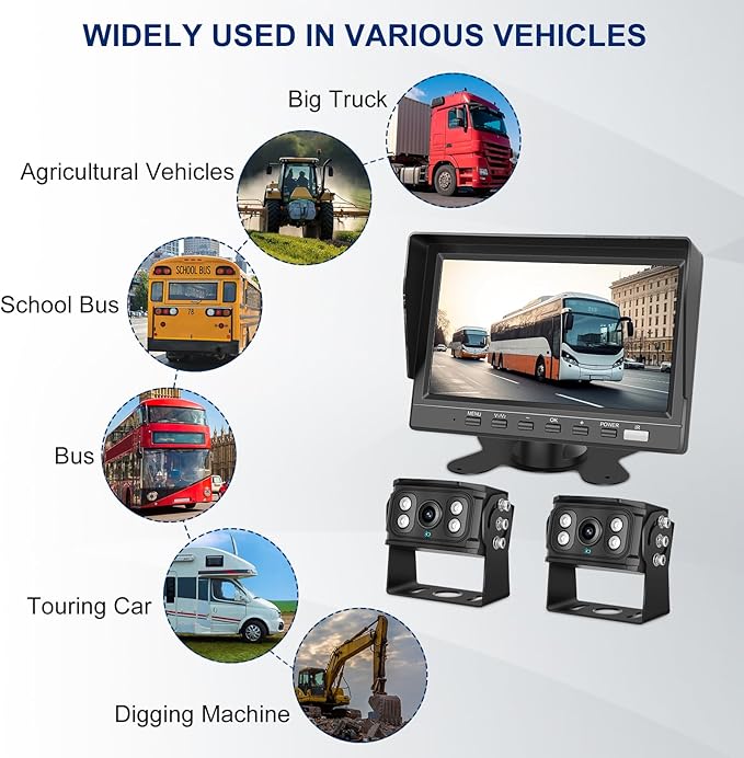 Dual RV Backup Camera 7 Inch 4K Display Screen Loop Recording Voice Control System IP68 Infrared Night Rear View Camera Wired Kit RV Trucks Tractors Car Videorecorders （12-24V）
