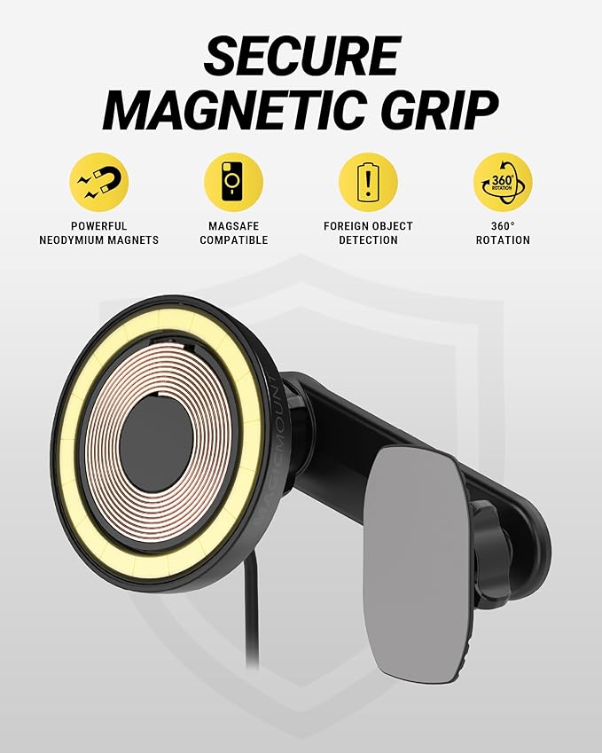 Scosche Qi2 MagSafe Car Mount Charger 25W Fast Wireless Phone Holder with 5-in-1 Mounting Options for Vent, Dashboard, Swing Arm, Back-of-Display, Compatible with iPhone 17/16/15/14/13 & Samsung S25
