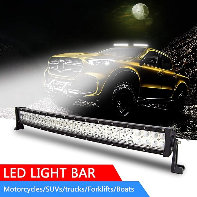 AUXTINGS 32 inch 180W Curved Double Row LED Light Bar Work Light Spot Flood Beam with Wiring Harness kit Switch for Trucks Tractor 4X4 Jeep Boat Off Road Auto Fog Driving Lamp 12V 24V Waterproof IP67
