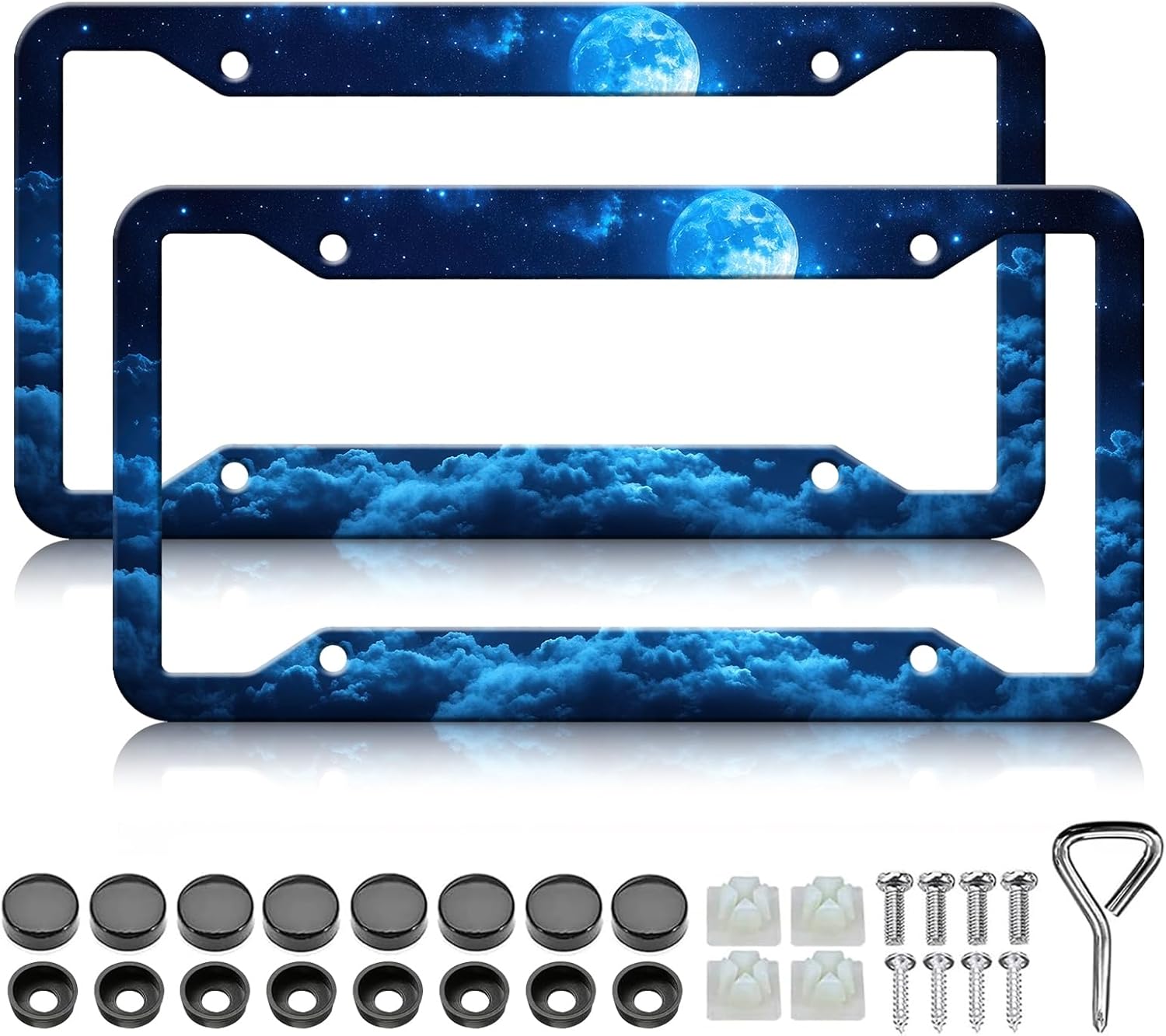 Moon Galaxy Starry Sky License Plate Frames - 2 Pack Night Sky License Plate Holder,Stainless Steel Rust-Proof Waterproof Car Decorative Tag Frame with Screws Fasteners Caps