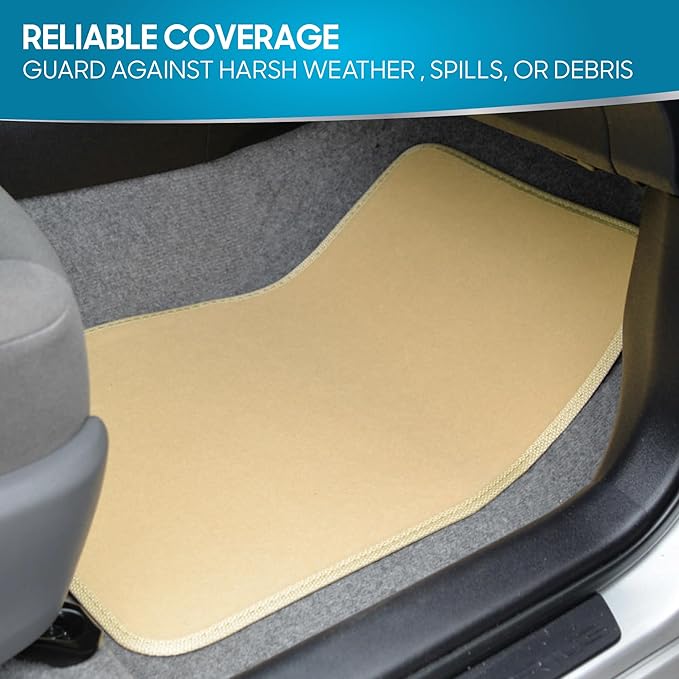 BDK MT-100-LB Classic Light Beige Carpet Floor Mats with Vinyl Heel Pad for Car SUV Truck Van, Universal Fit Front & Rear Liner