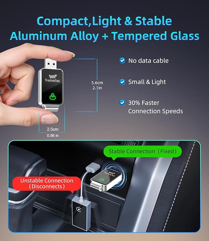 Mini Wireless Carplay Adapter for Apple iPhone, Converts Wired to Wireless Car Play Adapter, CarPlay Dongle Stick for Car(2015+), USB & Type-C Plug & Play for iPhone iOS 10+ Android 11+
