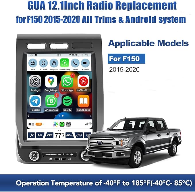Car Stereo Upgrade for Ford F150 2015 2016 2017 2018 2019 2020 Android Radio,12.1inch Touch Screen Replacement,Built in GPS,Suppt Wireless Carplay Android Auto (V2 with B&O +Wireless Adapter)
