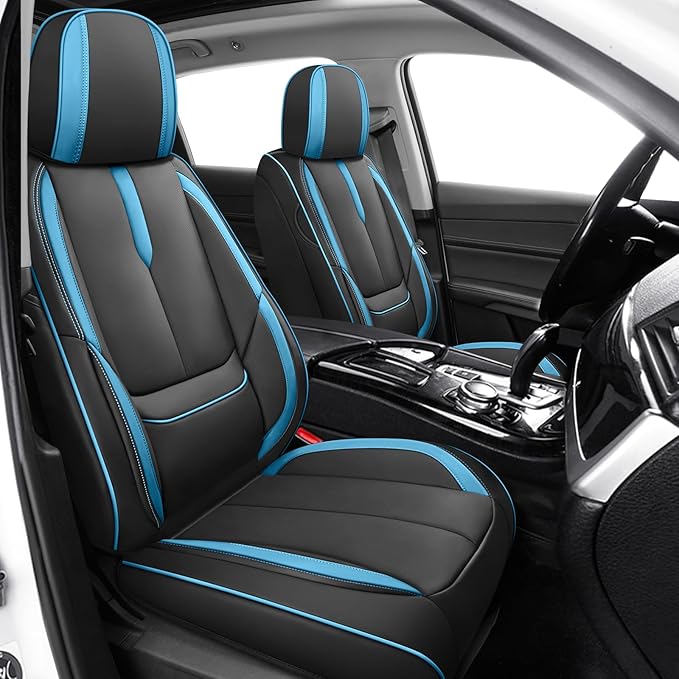 Fit for 98% of Mercedes Benz Car Seat Covers, Premium Nappa Leather Seat Cover, Fully Wrapped Protect Modern Style Seat Cover (2-Seat Standard, Black & Blue)