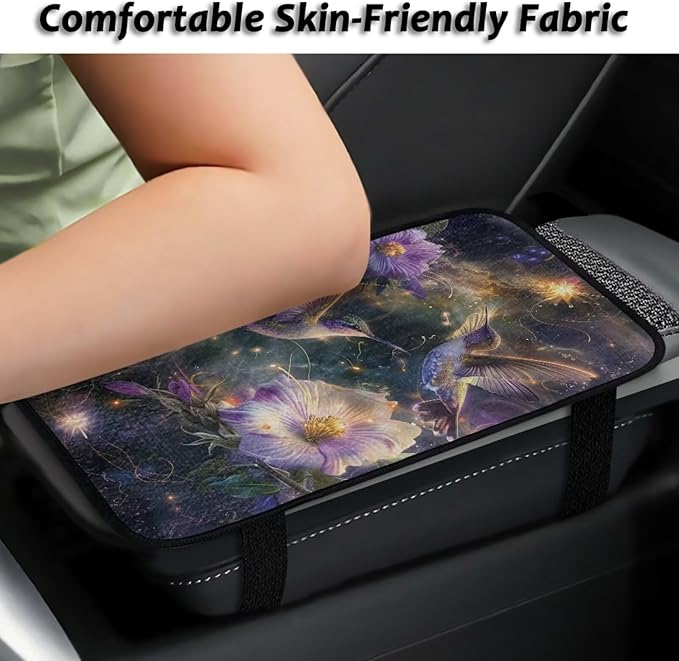 Flower Hummingbird Car Arm Rest Cushion for Arm Support Soft Comfortable Car Armrest Cushion Anti-Scratch Car Interior Accessories for Most Cars SUVs and Trucks