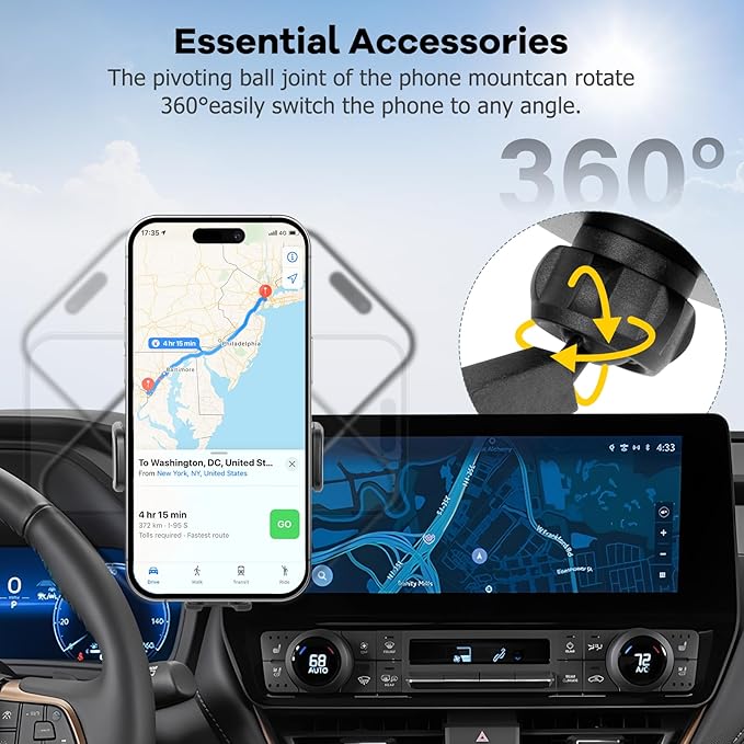 Car Phone Holder Fit for Toyota Grand Highlander 2024 w/Dash Tray Storge Box Organizer-Cell Phone Mount for Grand Highlander Accessories 12.3 inch Touch Screen 360 Degree Rotation
