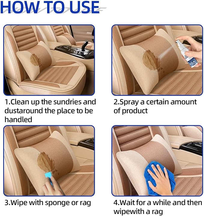 5 Seconds Car Stain Remover, Car Stain Remover, Interior Fabric Leather Cleaning, Car Seat Upholstery Strong Stain Remover, Foam Cleaner Spray for Car (100ml)