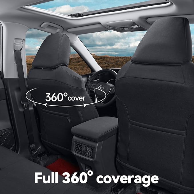 coverdream 2026 Rav4 Seat Covers Custom Fit for 2026 Toyota Rav4 Hybrid (Woodland/Limited) SUV,Full Set Polyester Car Seat Protector Black
