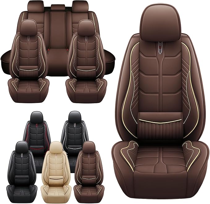 Leather Car Seat Covers Fit for Toyota Corolla Hatchback 2019-2024, 5 Seater Car Seat Cover, Premium Waterproof, Scratch Resistant Car Interior Accessories (Full Set Coffee)