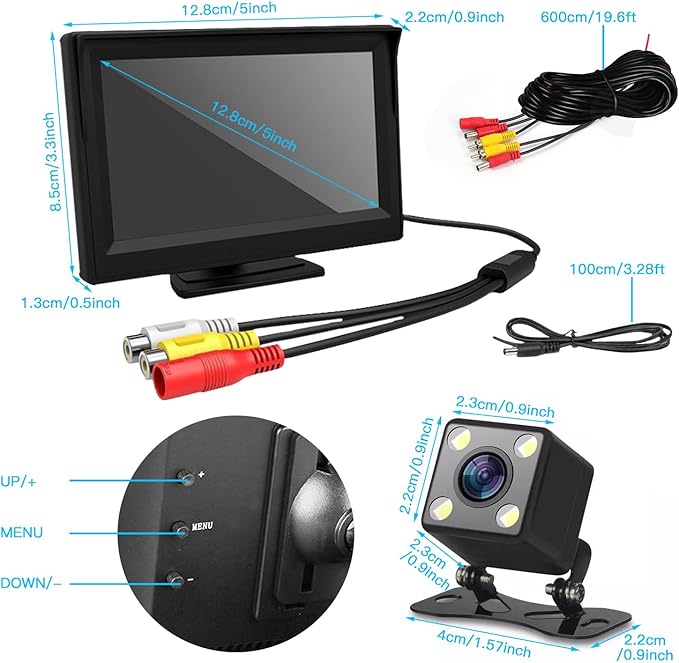 Kairiyard Backup Camera with 5Inch Monitor, 170 Degree Wide View Angel Night Vision Waterproof Vehicle Reverse Rear View Camera System for Car Truck