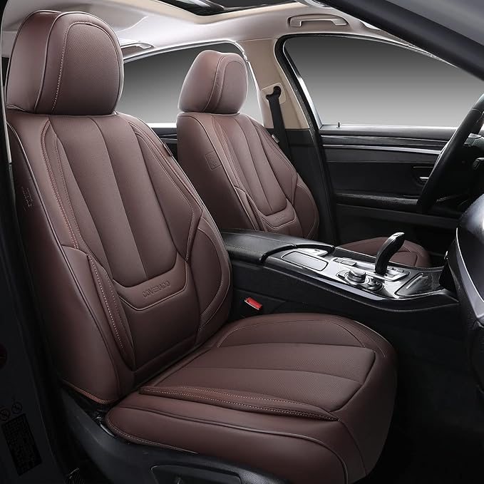 Coverado Seat Covers, Car Seat Covers Front Seats, Car Seat Cover, Car Seat Protector Waterproof, Car Seat Cushion Nappa Leather, Brwon Seat Covers Carseat Cover Universal Fit for Most Cars