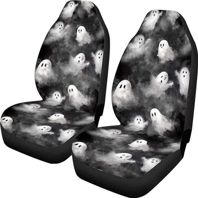 Car Seat Covers Accessories 2 Pieces Car Front Seat Covers, Universal Fit Auto Interior Bucket Seat Covers(Ghost 68)