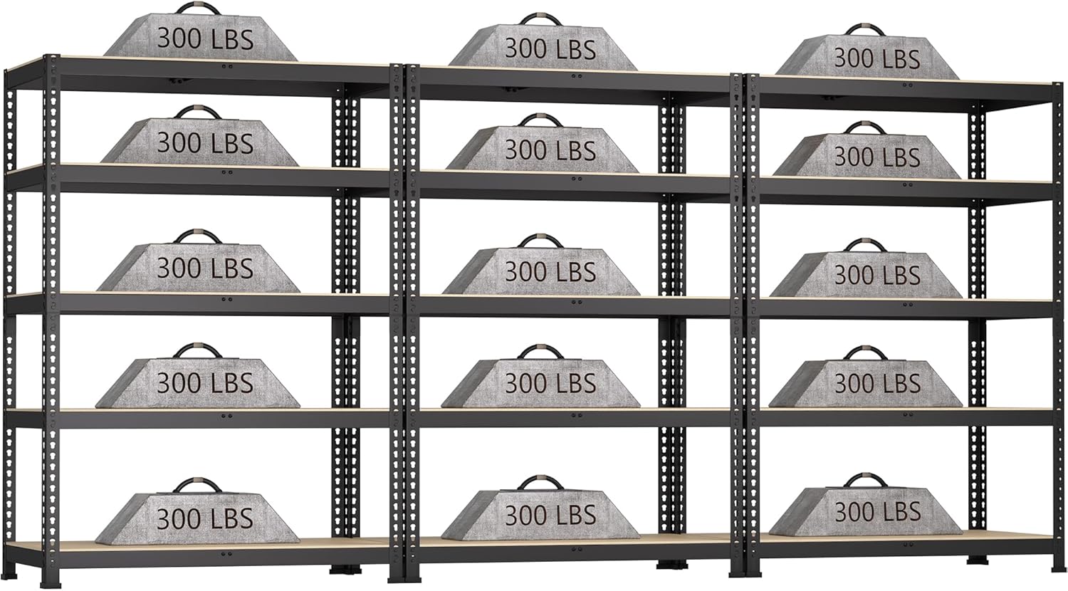 3 Packs 35.5" W x 16" D x 71" H Adjustable Garage Storage Shelves - 5-Shelf Heavy Duty Shelving Unit, Metal Utility Storage Organizer Racks for Warehouse Pantry Closet Kitchen, Black