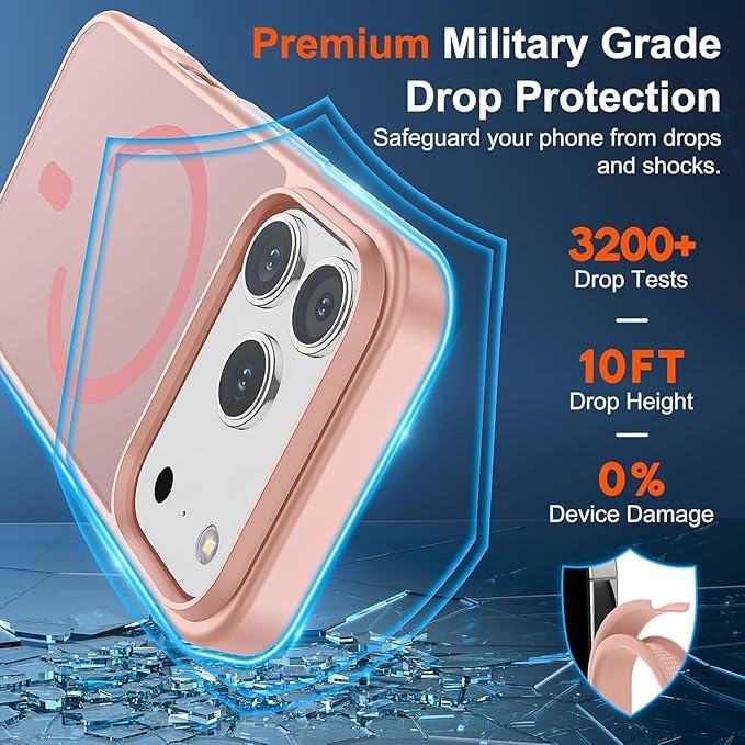 SUPFINE Magnetic for iPhone 17 Pro Case (Compatible with MagSafe)(Military Grade Drop Protection) Translucent Matte Shockproof with Anti-Fingerprint Phone Cover,Pink