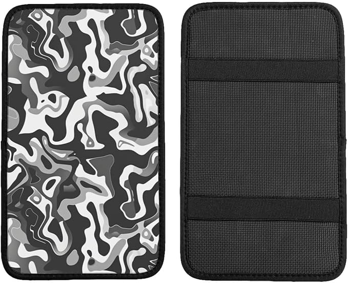 Car Center Console Armrest Cover Camouflage Polyester Arm Rest Box Lid Covers Army Camo Middle Console Cover Seat Protector Gray and Black Abstract Geometry Armrest Cushion Pad