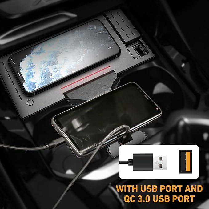BMW X3/X4 Wireless Charge Custom-Compatible with BMW X3 2018-2024 and BMW X4 2019-2025, 15W Wireless Charger Pad Mat for BMW X3/X4, with QC 3.0 USB Fast Charging Port
