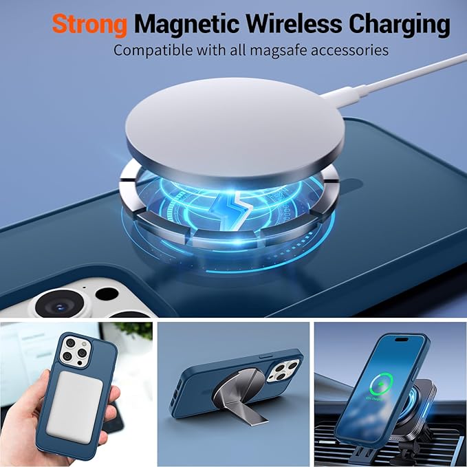 SUPFINE Magnetic for iPhone 15 Pro Max Case(Compatible with MagSafe)(Military Grade Drop Protection) Slim Translucent Matte Shockproof with Anti-Fingerprint Phone Case,Deep Blue