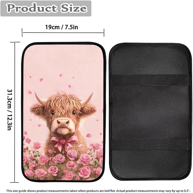 Pink Cow Car Center Console Cover Armrest Pad Cover Universal Car Arm Rest Seat Storage Box Mat Non Slip Interior Accessories