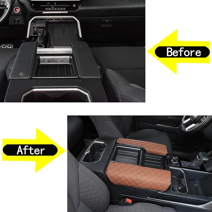 2PCS Center Console Armrest Cover for Toyot@ Tundra 2022-2025 /Sequoia 2023-2025 Accessories, Leather Front Seat Armrest Box Cushion Protector Waterproof Anti-Scratch (Left-Hand Drive)