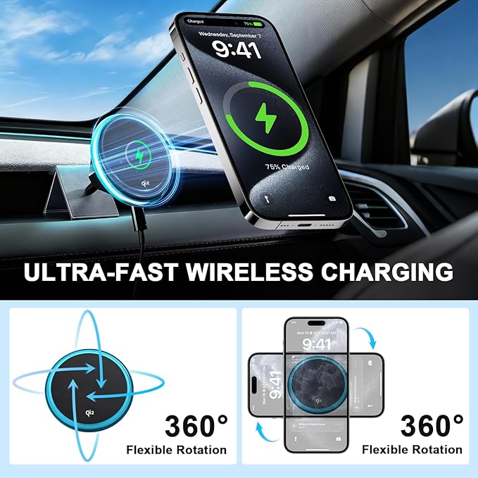 Wireless Car Mount Charger Fast Charging for Tesla Model 3/Y/3 Highland/Y Juniper (Model 3 17-23& Model Y 20-24, with OBD Charger)