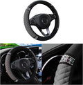 Bling Car Steering Wheel Cover, 15 Inch Rhinestones Soft Leather Elastic Steering Wheel Protector, Sparkly Crystal Diamond for Women Girls, Car Interior Accessories for Most Cars (Grey)