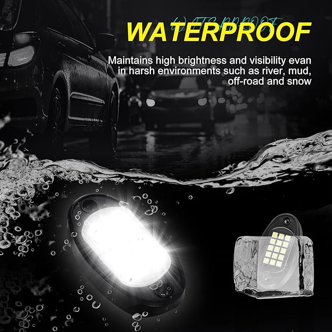 Baquler 30 Pods Rock Lights White Underglow Lights for Trucks Car SUV Waterproof Shockproof LED Ambient Rocklights Automotive Trailer Lighting for Motorcycle Boat ATV UTV(15LED Chip Style)