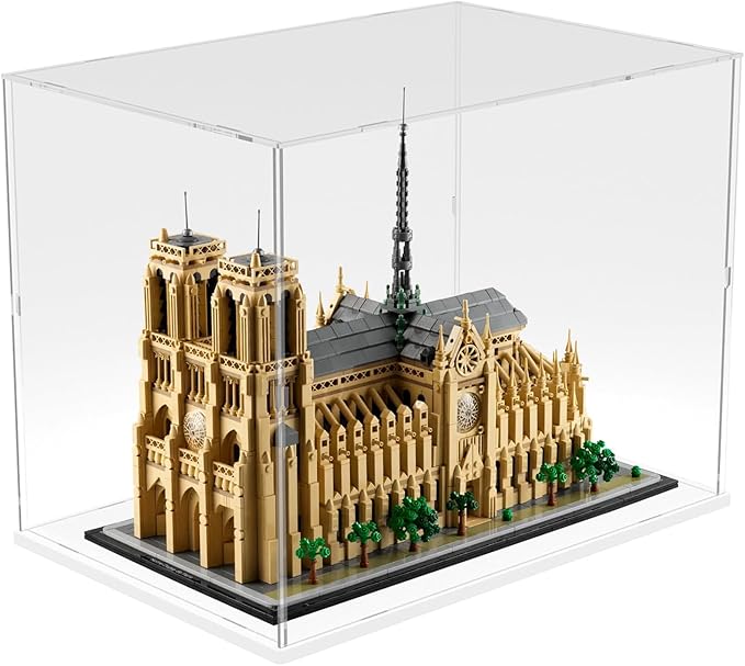 Choowin Acrylic Display Case for Lego Notre Dame 21061 for Lego Bowser 71411 for Lego X Mansion 76294 Thickened Clear Acrylic Display Cases for Collectibles Assemble Dustproof Display Box(White Base)