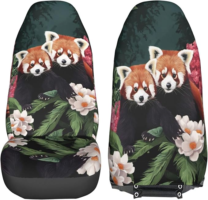 Delerain Car Seat Covers Set 2Pcs, Red Panda Universal Front Car Seats Vehicle Enterior Protector Suitable Fits Most Car Auto SUV Sedan Truck
