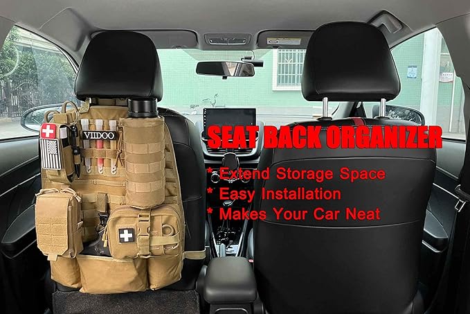 Upgrade 1000D Molle Seat Back Organizer with Pouches, Tactical Molle Vehicle Panel Car Seat Cover Protector Seat Back Organizers