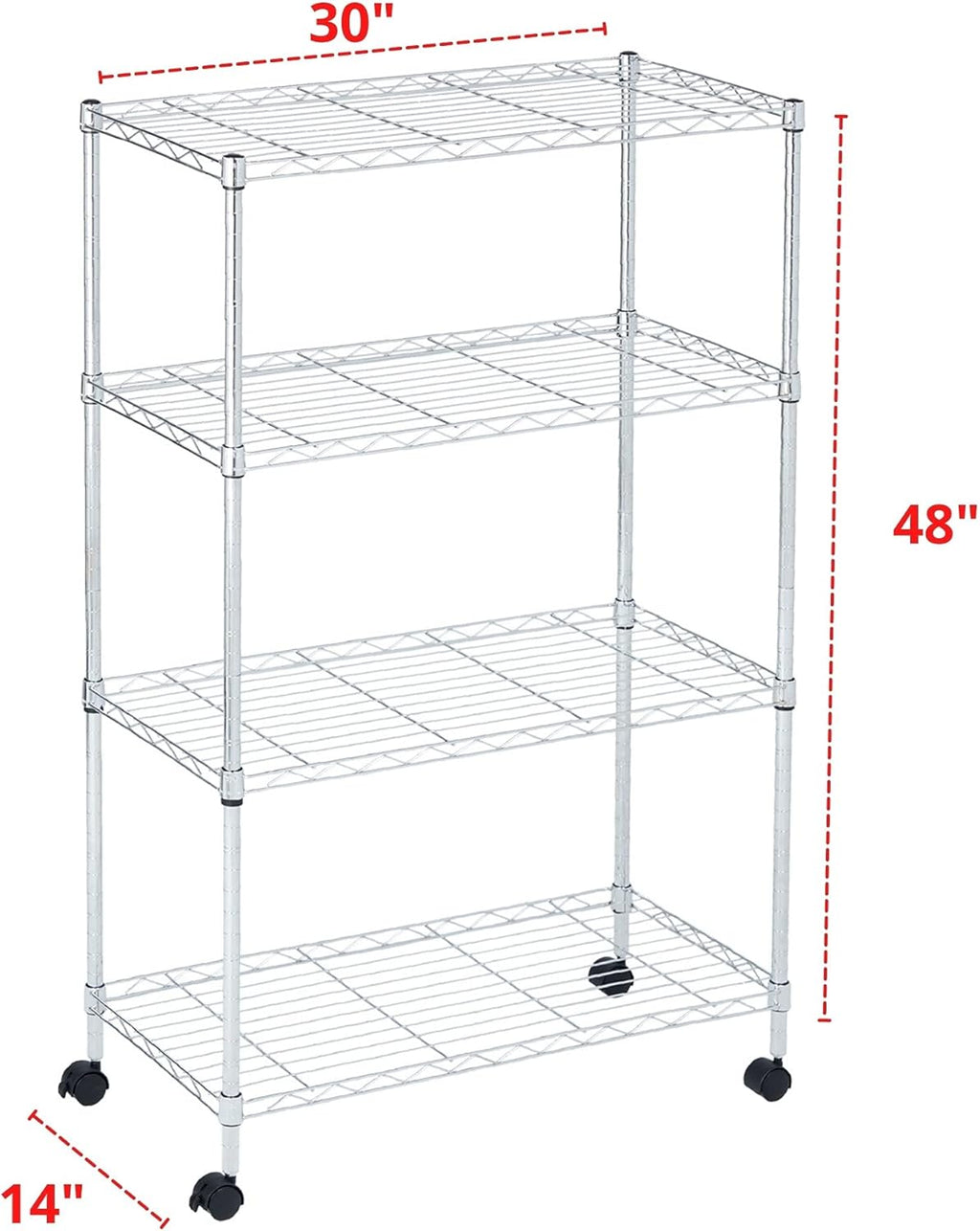 Heavy Duty 4 Tier Wire Shelving Unit Storage Rack, Metal Shelves Utility Organizers, Organization Units for Products, Plant, Pantry, Garage, Laundry Durable Shelf Stand, Chrome, 14"W x 30"L X 48"H