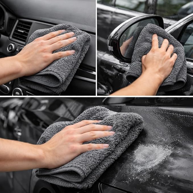 Microfiber Car Drying Towel 2 Pack, Ultra Absorbent Car Cleaning Cloth, Scratch Free & Streak Free Car Drying Towels for Cars, Trucks & Bikes – 30x40 cm (12x16 Inch) Grey