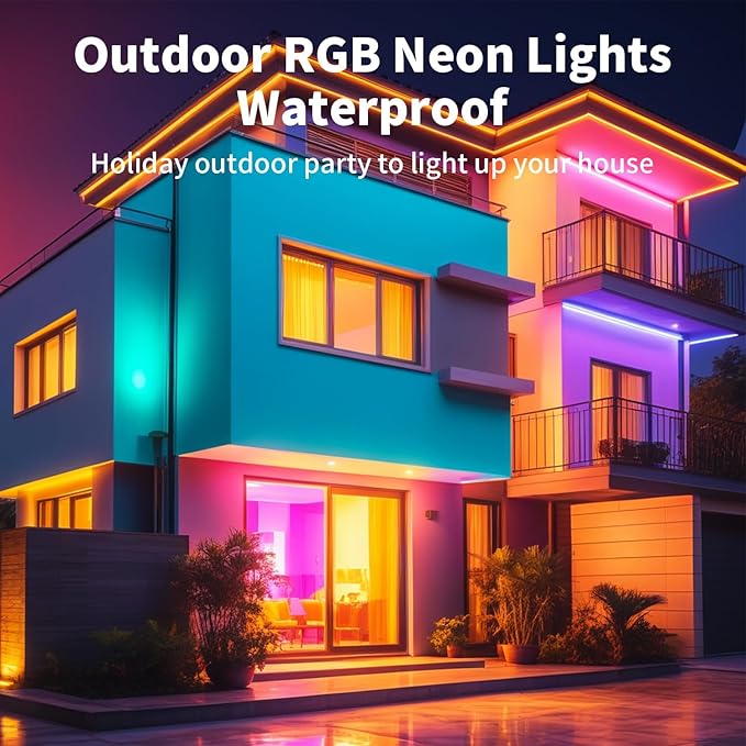 iNextStation 49.2FT RGB Neon LED Strip Lights, 24V Waterproof Silicone Rope Light, Music Sync, Color Changing, App & Remote Control, for Bedroom, Outdoor, Wall, Ceiling Decor